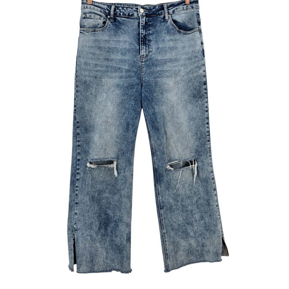 Risen Womens‎ 1XL Distressed Wide Leg Split Seam Jeans
